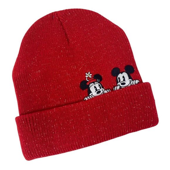 Disney WMNS Mickey Minnie Retro Beanie Hat Cap‎ Ribbed Bow Ears Winter Layer Ski - Picture 1 of 10